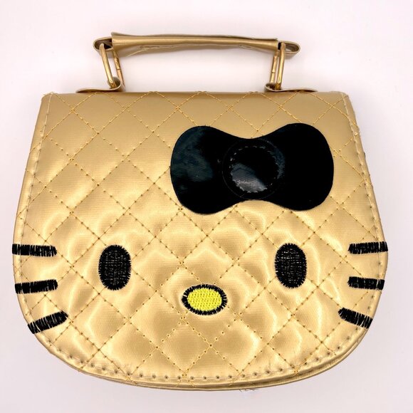 Glam Gold Black Embroidered Vinyl Hello Kitty Sanrio Crossbody Bag Purse Handbag - Picture 3 of 7